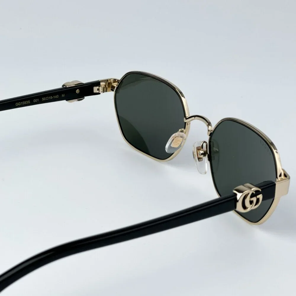 Gucci GG1593S 001 BRAND NEW Sunglasses Gold Grey Geometric Unisex